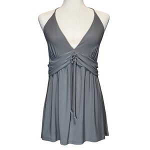 No Boundaries Y2K Gray Halter Top Boho Soft Glam 2010s Club Tie Front Womens XL